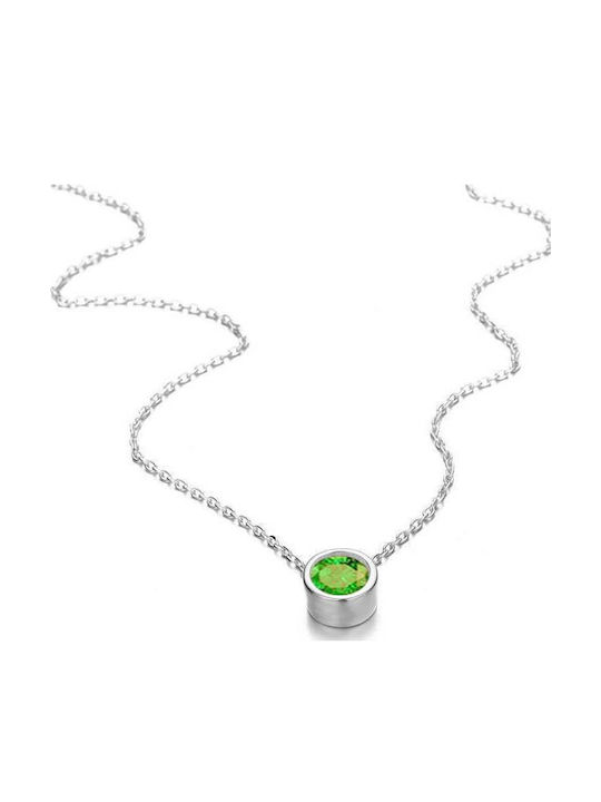 Peridot August Birthstone Necklace with Light Green Silver Crystal Κολιέ από Ασήμι