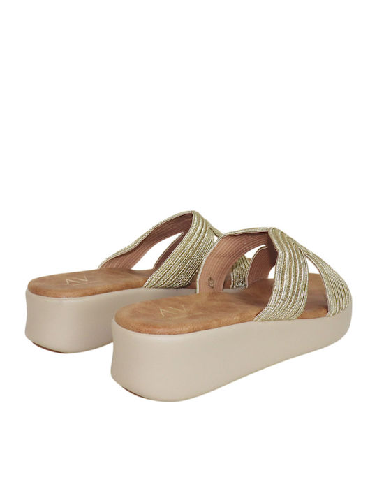 Γυναικεία Ανατομικά Σανδάλια Flatforms Χρυσά