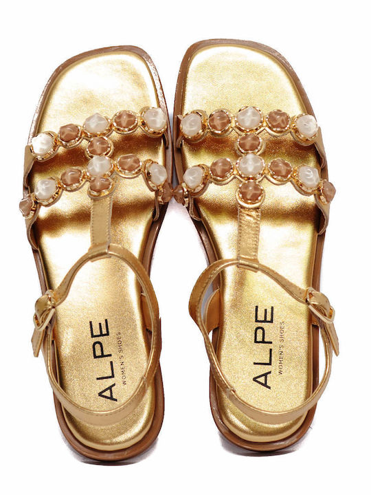 Leder Flache Damen Sandalen Gold