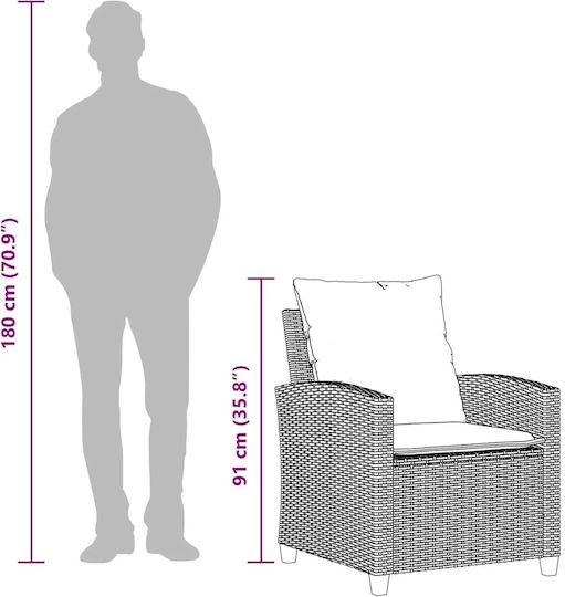 Outdoor Chair Rattan Gray with Cushion 4 Pieces
