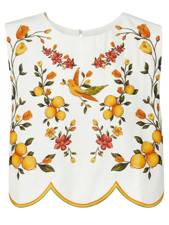 Women's Summer Crop Top Linen Sleeveless Off-white