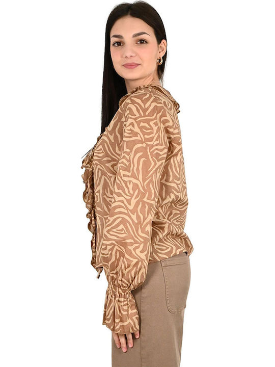 Γυναικεία Μπλούζα Βαμβακερή Animal Print Μπεζ