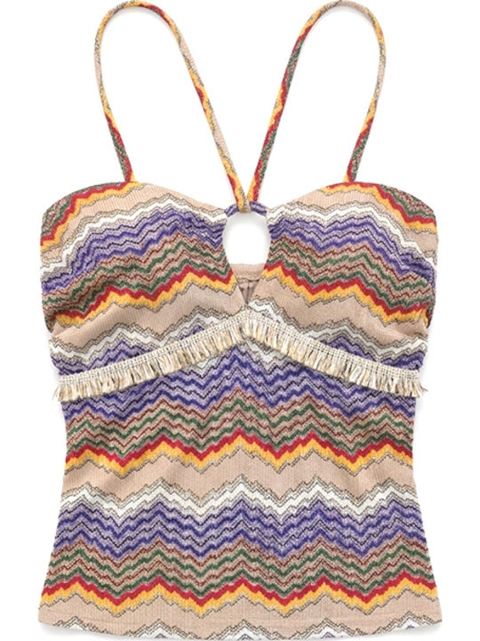 Γυναικείο Crop Top Αμάνικο Μπεζ- Μωβ- Πρασινο