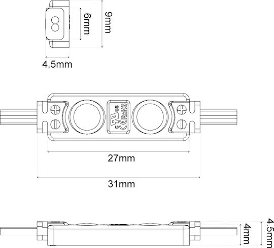 Modul LED SMD2835 IP65 0.32W 12VDC >=120D Verde