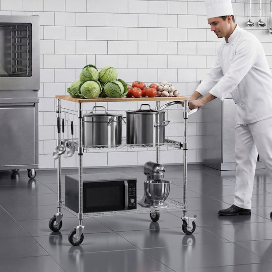 Vevor Metallisches Lebensmittelregal Mit Rädern Silber 76x46x91cm