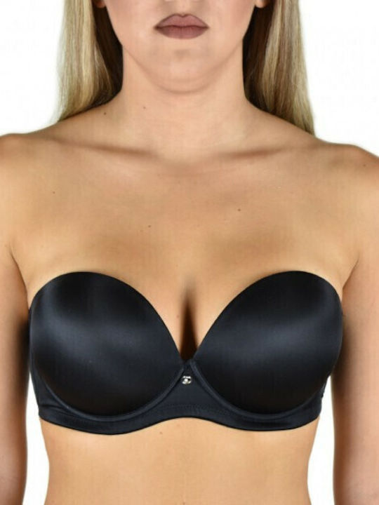 Super Μαύρο Strapless Σουτιέν Push Up με Μπανέλες