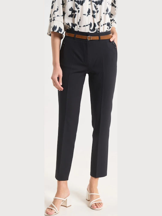 Pantaloni Dama Capri Din Țesătură Talie Înaltă Cu Elastic Croială Dreaptă Negri