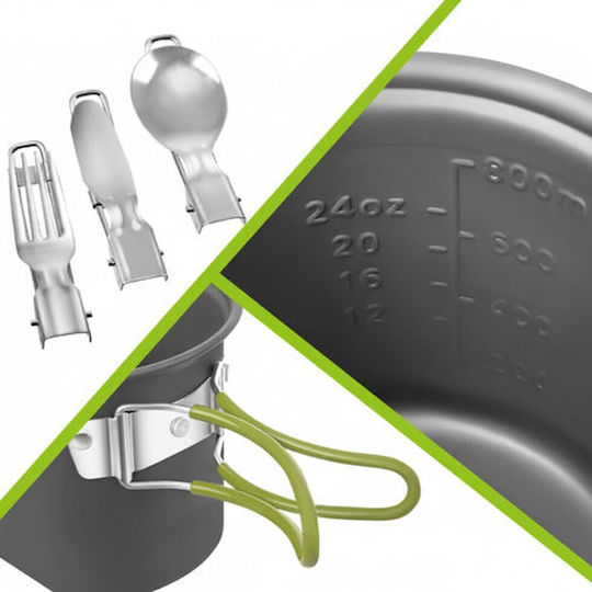 Set De Gătit Camping Zola 2 Oale 0,8/0,4 L Tacâmuri Pliabile Compacte Incluse Husă De Transport Gri