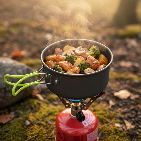 Set De Gătit Camping Zola 2 Oale 0,8/0,4 L Tacâmuri Pliabile Compacte Incluse Husă De Transport Gri