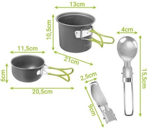 Set De Gătit Camping Zola 2 Oale 0,8/0,4 L Tacâmuri Pliabile Compacte Incluse Husă De Transport Gri