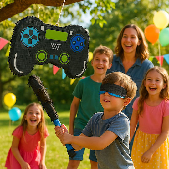Relaxdays Set Pinata Gamer Baston Mască Albastră Galbenă Roșie 30x9x46 Cm