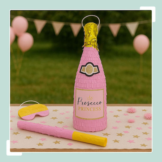 Pinata Petrecere Sticlă De Șampanie Roz Auriu 51x13.5cm Set Băț Mască