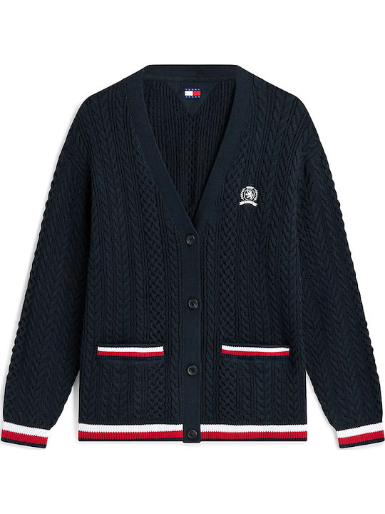 Long Women's Knitted Cardigan Red-White-Blue