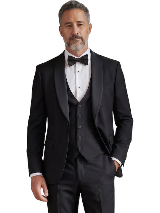 Men's Groom's Suit with Vest Black