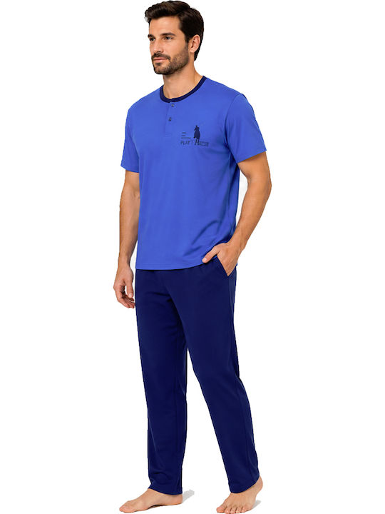 Cool Sommer Herrenpyjama Blau
