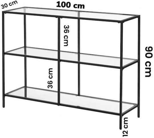 Konsolentisch aus Metall mit Glaseinlage Schwarz M100xB30xH90cm