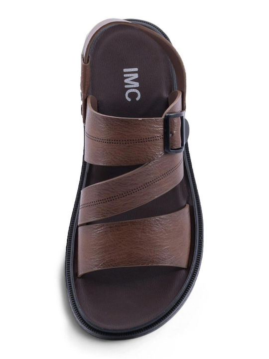 Leather Men's Sandals In Tabac Brown Colour