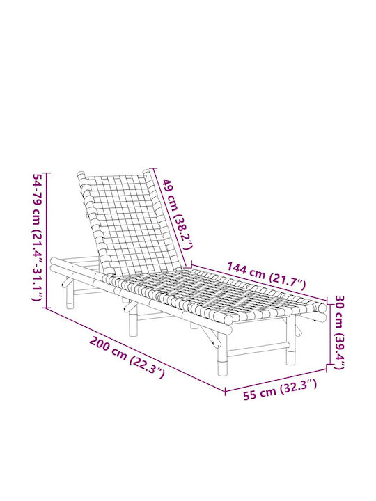 Bamboo Garden & Pool Deckchair Black 199x55x30cm