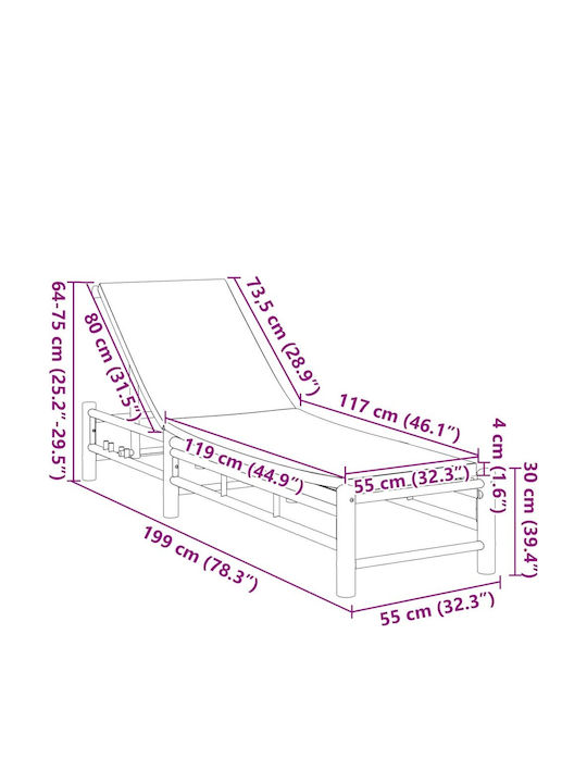 Bambus-Garten- und Pool-Liegestuhl mit Kissen Weiß 199x55x30cm
