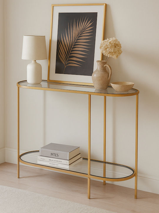 Metal Console Table with Glass Surface Scandinavian L80xW33xH80cm