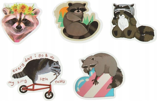 Set Decorative Stickers Raccoon Various Designs 50 Pcs 7-8 Cm