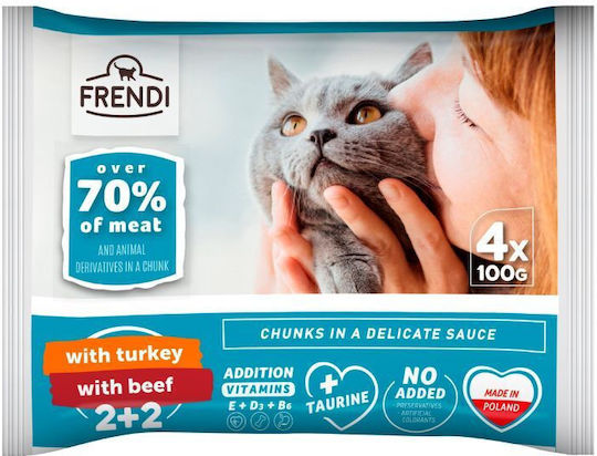Frendi Wet Cat Food for Adult Cats in Pouches with Turkey Calf and Meat
