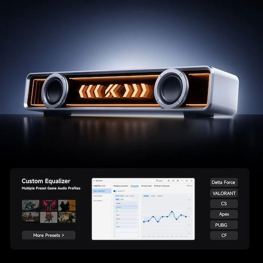 MCHOSE K20 Pro Ηχεία Υπολογιστή 7.1 με RGB Φωτισμό και Bluetooth Ισχύος 10W Μαύρα