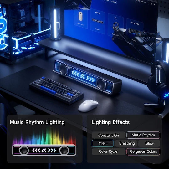 MCHOSE K20 Pro Ηχεία Υπολογιστή 7.1 με RGB Φωτισμό και Bluetooth Ισχύος 10W Λευκά