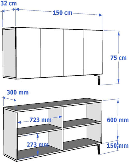 SteweHome Sideboard Holz 150x32x75cm Weiß