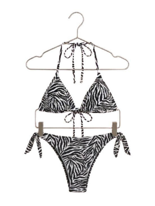 Set Bikini Brazil Animal Print Alb-Negru
