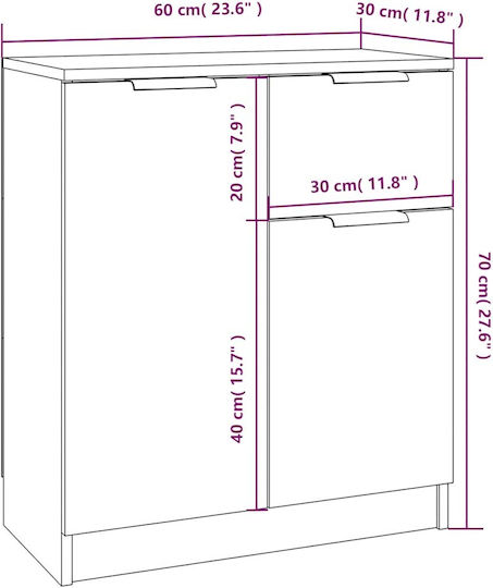 Bufet Din Lemn cu Sertare Gri 60x30x70cm