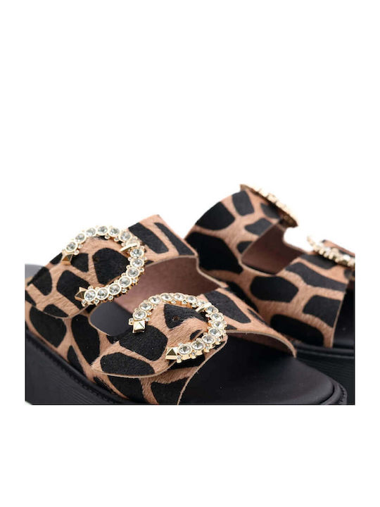 Leather Women's Flat Sandals Flatforms Brown