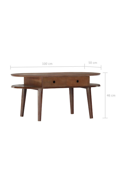 Rectangular Central Coffee Table Made of Solid Acacia Wood with Drawers Solid Wood 100x50x46 cm