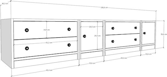 Μπουφές από Μέταλλο με Συρτάρια Λευκό 198x40x40cm