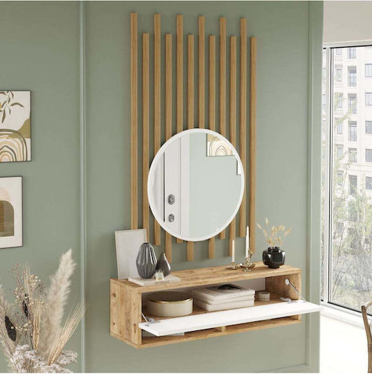 Wooden Console with Mirror Brown Length 60cm x Width 29cm x Height