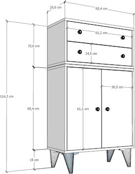 Буфет Дървен с Чекмеджета Бял 65x30x114см