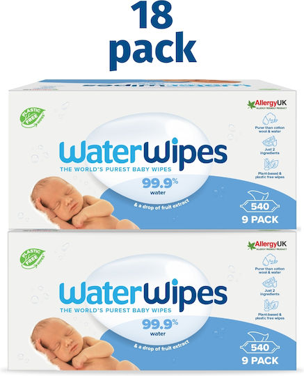 WaterWipes Hypoallergenic Baby Wipes 99.9% Water Alcohol-Free & Parabens Free 18x60pcs