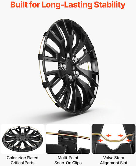 Vevor Set Car Hubcaps 16" With Hyundai Logo 4 Pieces Black