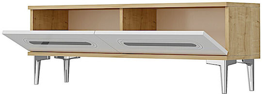 TV Stand Made of Wood & White Glass L120xD30xH41cm