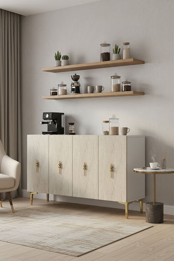 SteweHome Sideboard Aus Holz Εκρού 120x32x75cm