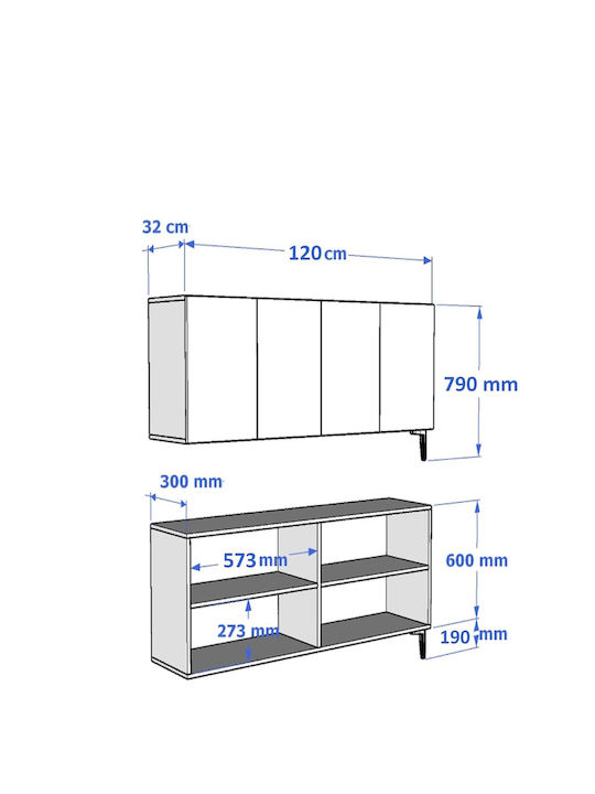 SteweHome Sideboard Holz 120x32x79cm Weiß