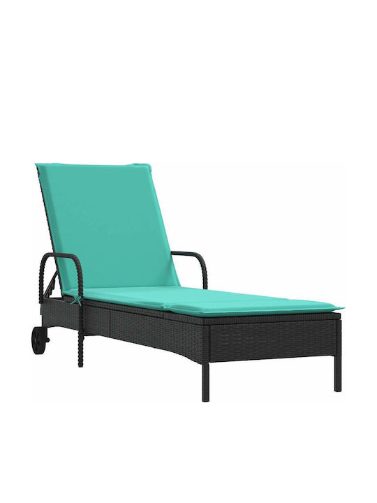 Ξαπλώστρα Rattan με Μαξιλάρι & Ρόδες 161x61x87εκ.