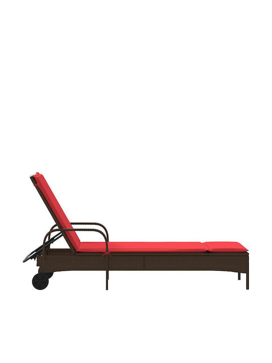 Rattan Deckchair with Pillow & Wheels Brown 161x61x87cm