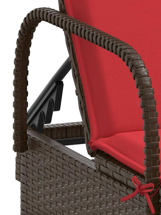 Rattan Deckchair with Pillow & Wheels Brown 161x61x87cm