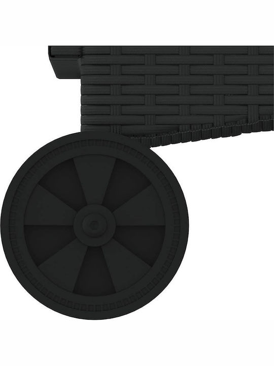 Rattan Deckchair with Pillow & Wheels Black 161x61x87cm