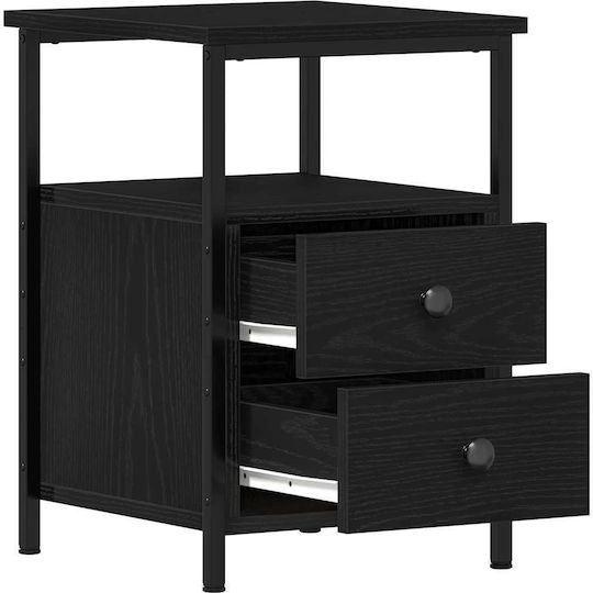 Нощно Шкафче Дървено с Метални Крака Черно 34x35.5x50см