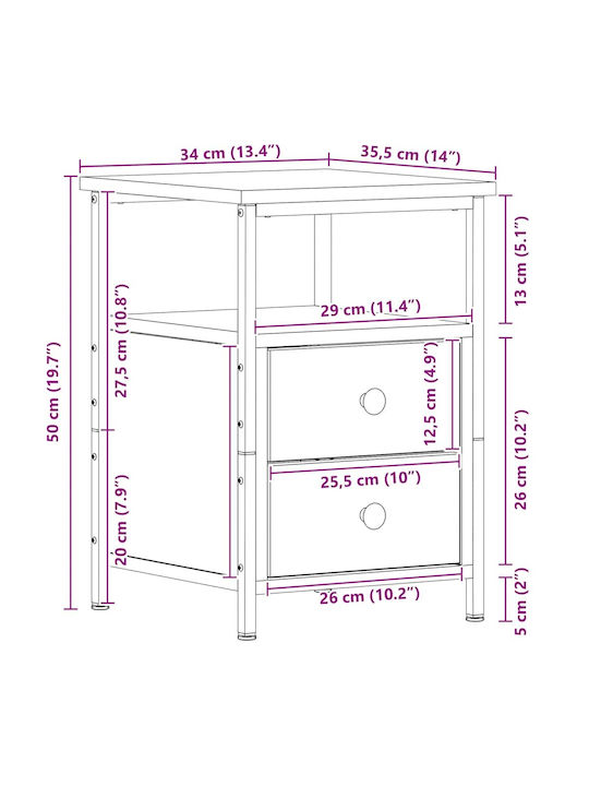 Wooden Bedside Table With Black Metal Legs 34x35.5x50cm