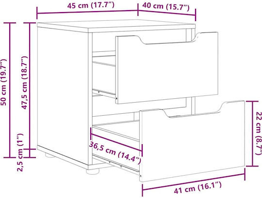 White Wooden Bedside Table 45x40x50cm