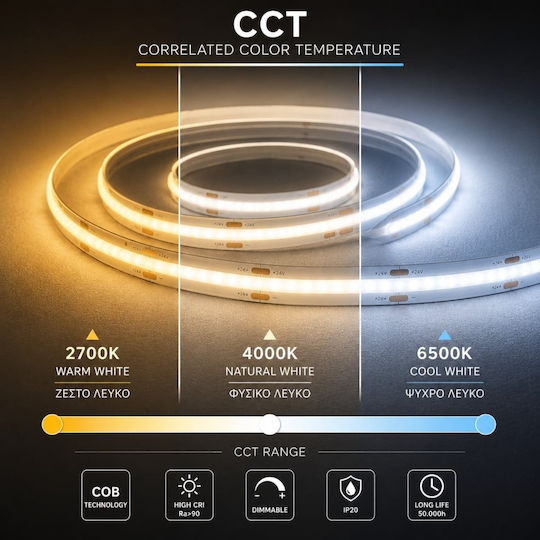 Elmark LED-Streifen El1311 24V Warm zu kühlem Weiß Licht 1m COB-Typ