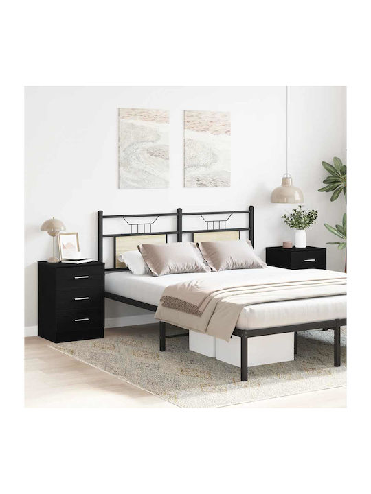 Wooden Black Bedside Tables 2 Pieces 38x35x55cm